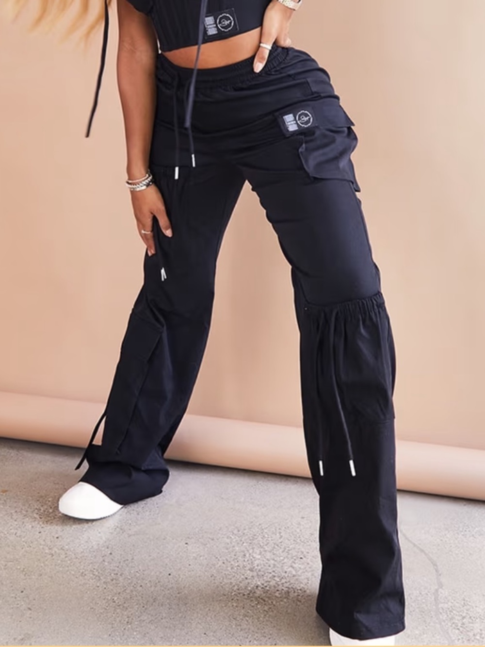 PRETTY LITTLE THING Shape Black Buckle Detail Cargo Pant Size 8